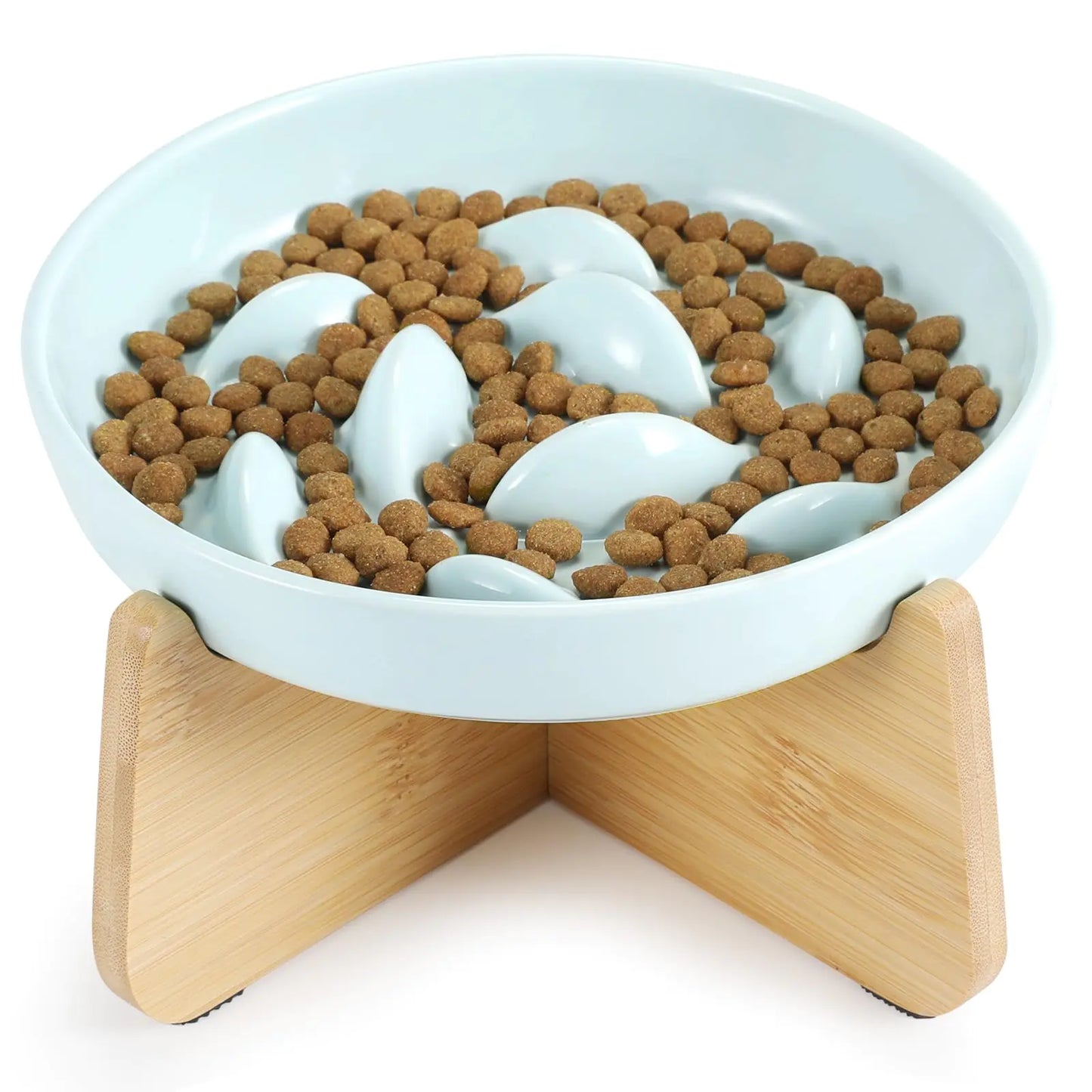 Slow Feeder Cat Bowl with Stand Ceramic Slow Eating Cat Bowl with Higher Edges Fish Pool Design Elevated Cat Food Bowl for Dry and Wet Food Anti-Vomiting Cat Puzzle Feeder for Healthy Eating Diet