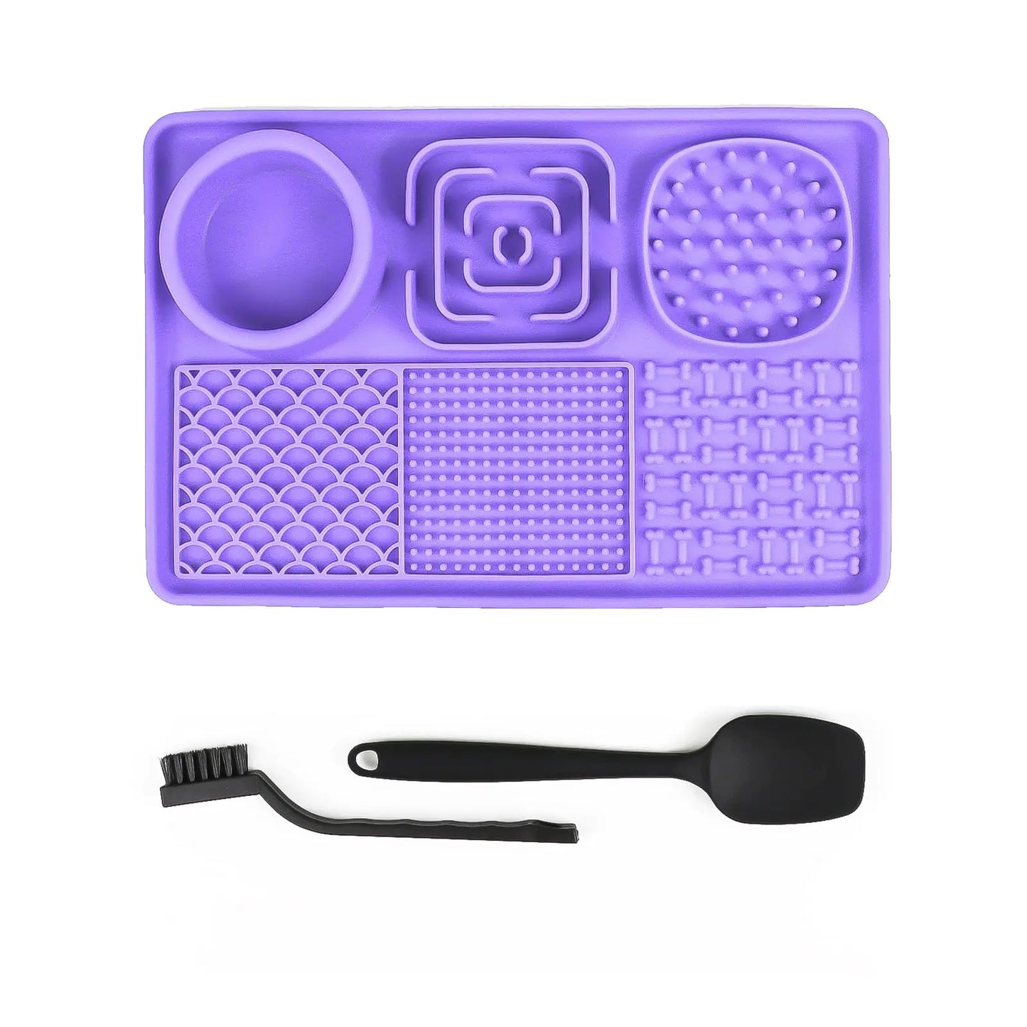 JSXZWOO Lick Mat for Dogs and Cats Food Grade Silicone Dog Lick Mat with Suction Cups Peanut Butter Lick Pad for Anxiety Relief Comes with 1 Spatula and 1 Brush Purple