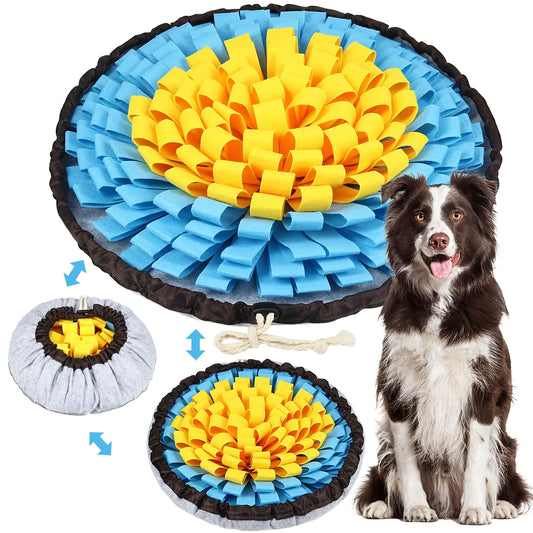 Vivifying Snuffle Mat for Dogs Adjustable Sniff Mat for Slow Eating and Keep Busy Interactive Dog Enrichment Toys for Dogs for Mental Stimulation (Yellow&Blue)